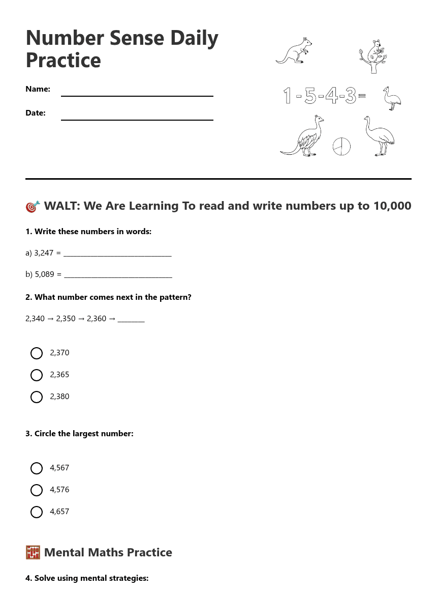 Number Sense Daily Practice worksheet preview