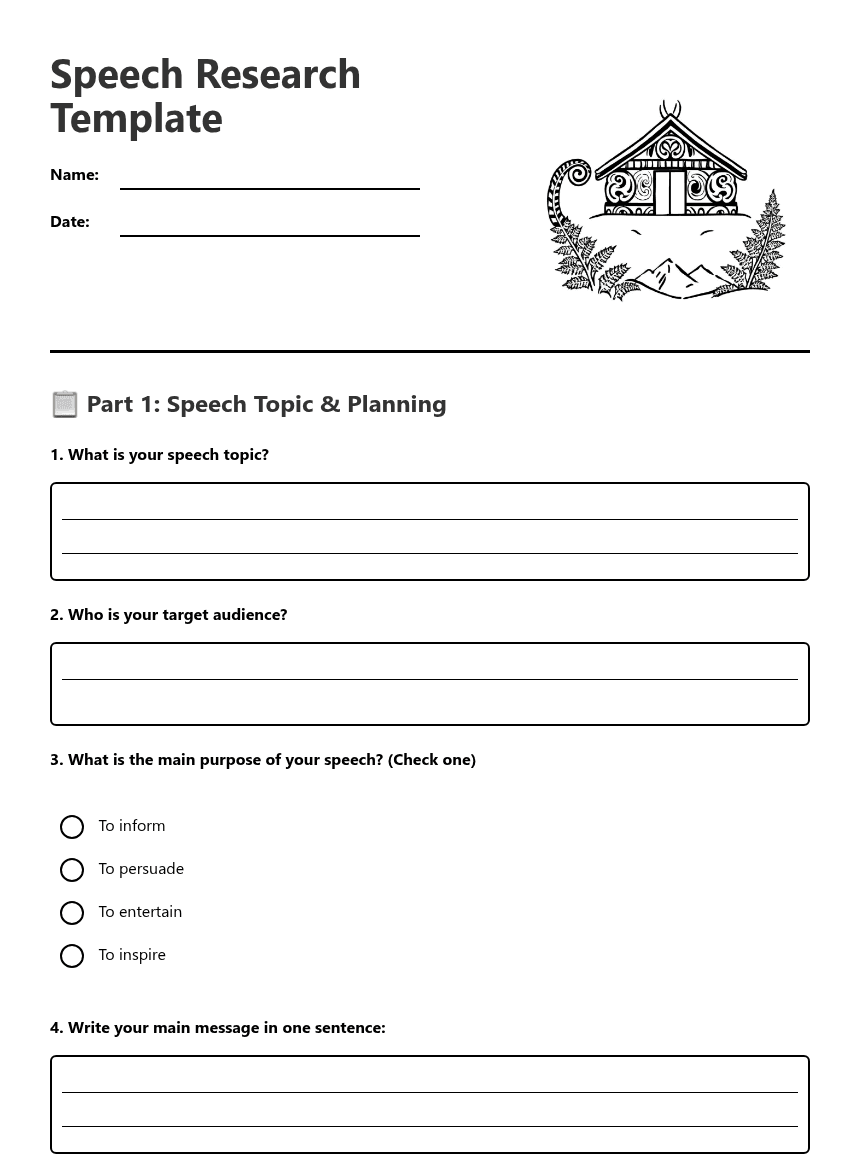 Speech Research Template worksheet preview