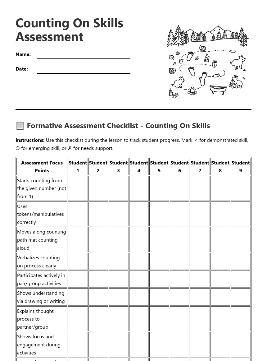 Counting On Skills Assessment worksheet preview