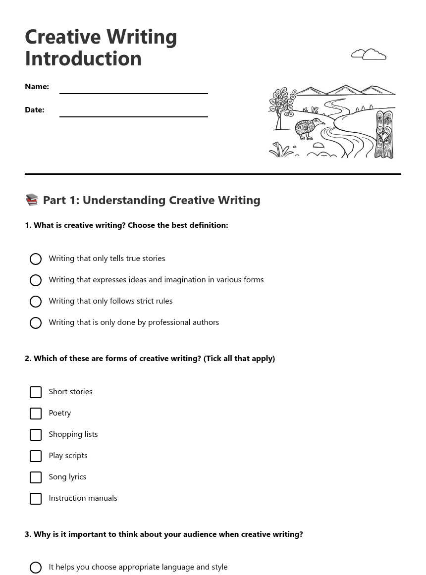 Creative Writing Introduction worksheet preview