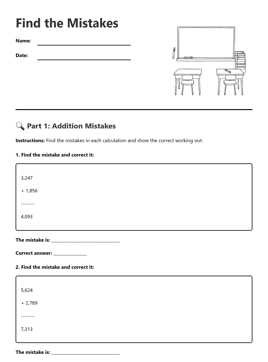 Find the Mistakes worksheet preview