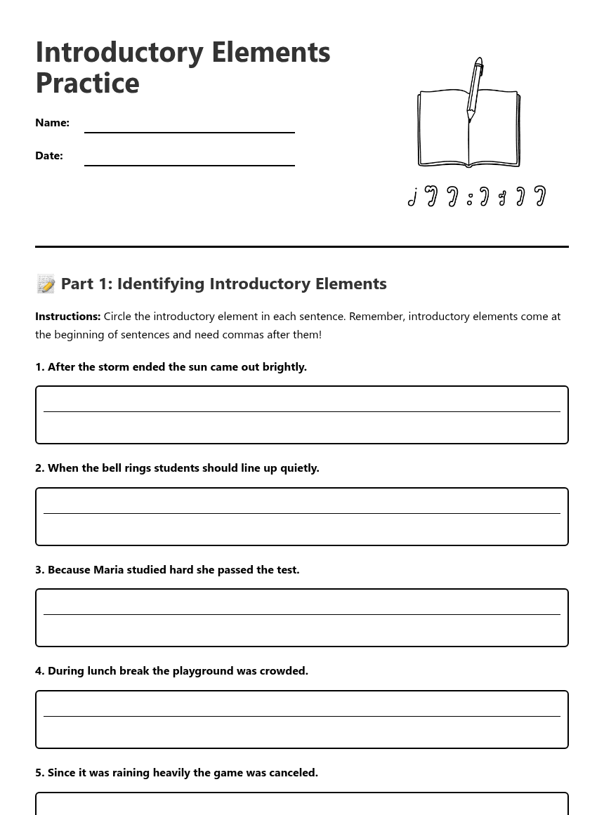 Introductory Elements Practice worksheet preview