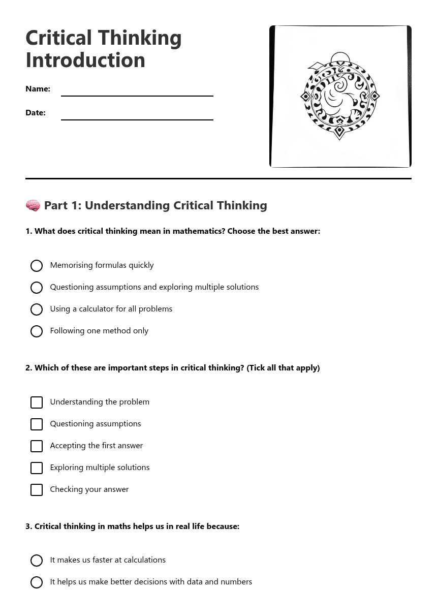 Critical Thinking Introduction worksheet preview