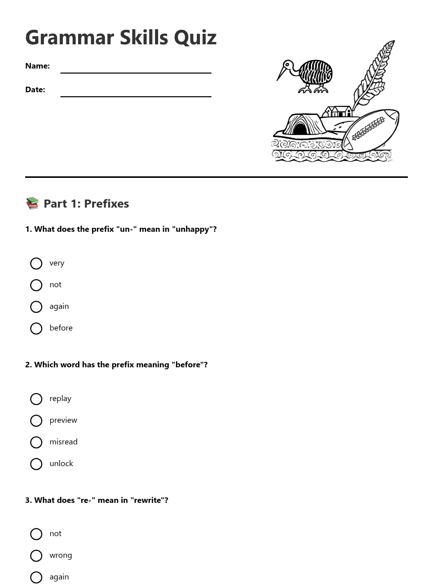 Grammar Skills Quiz worksheet preview