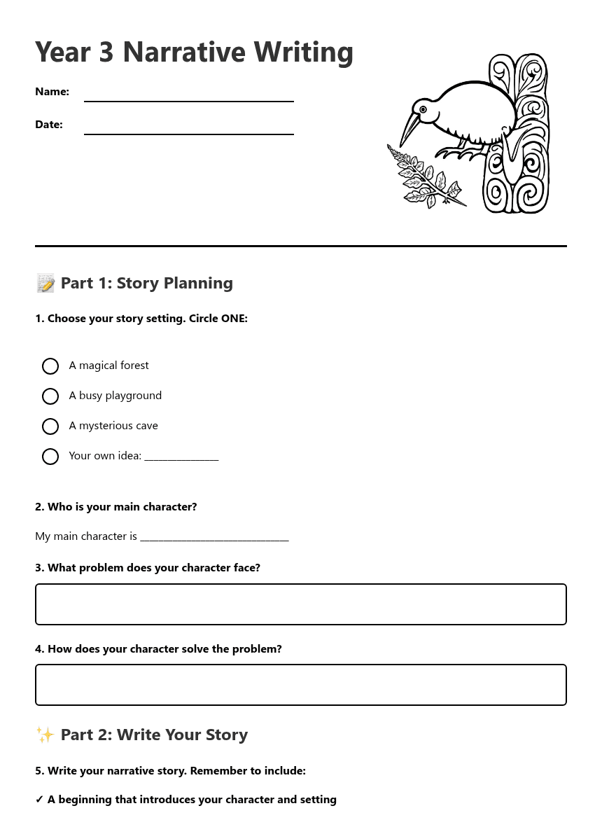 Year 3 Narrative Writing worksheet preview