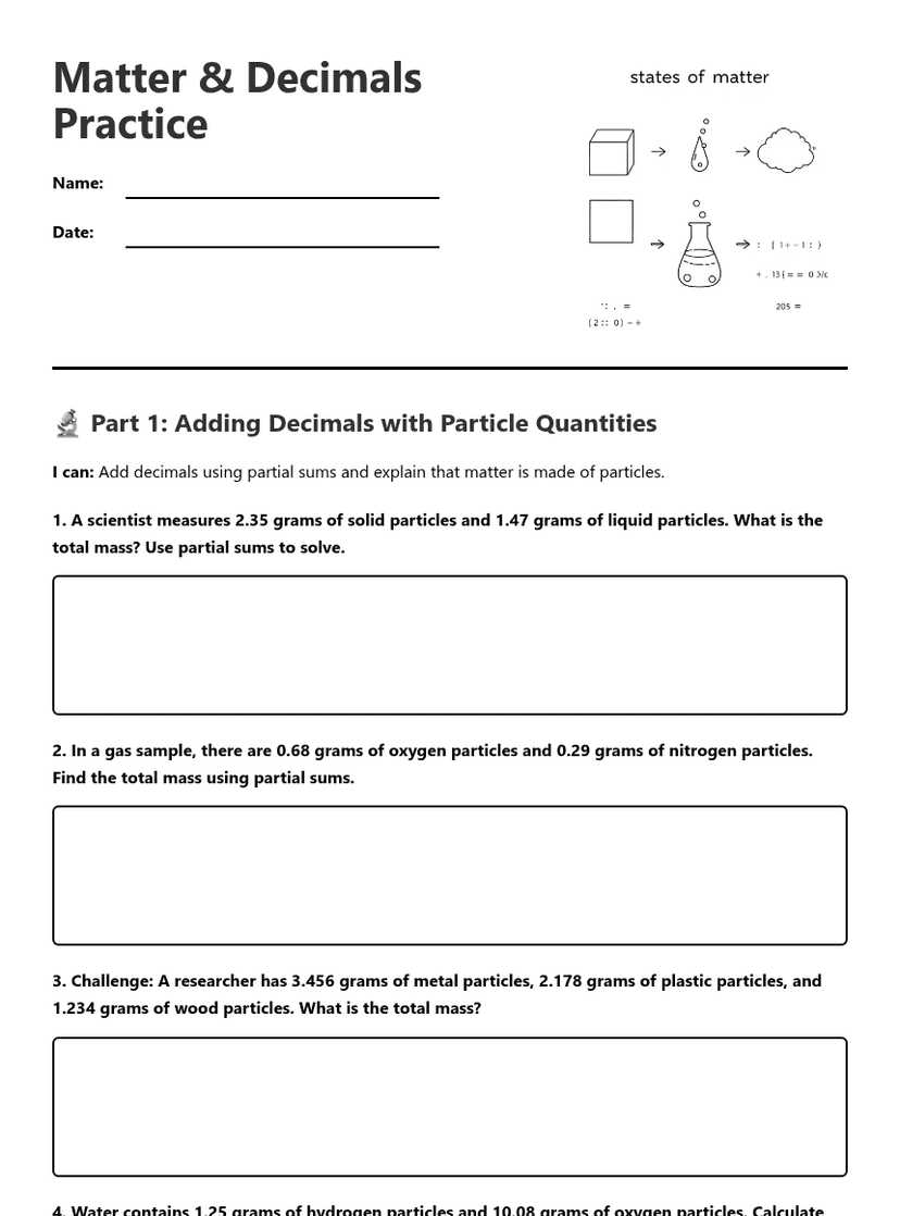 Matter & Decimals Practice