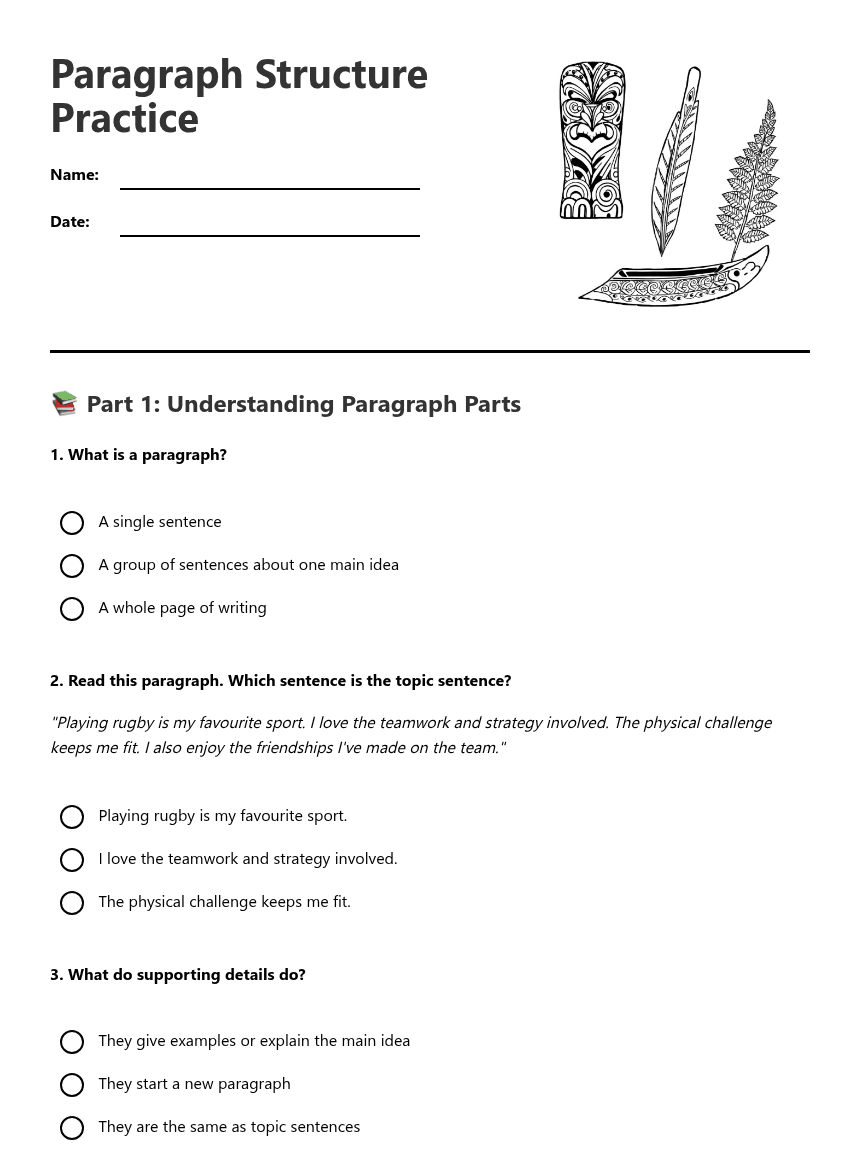 Paragraph Structure Practice worksheet preview