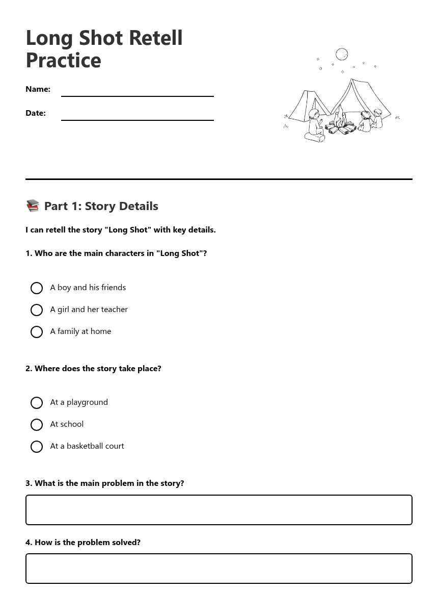 Long Shot Retell Practice worksheet preview