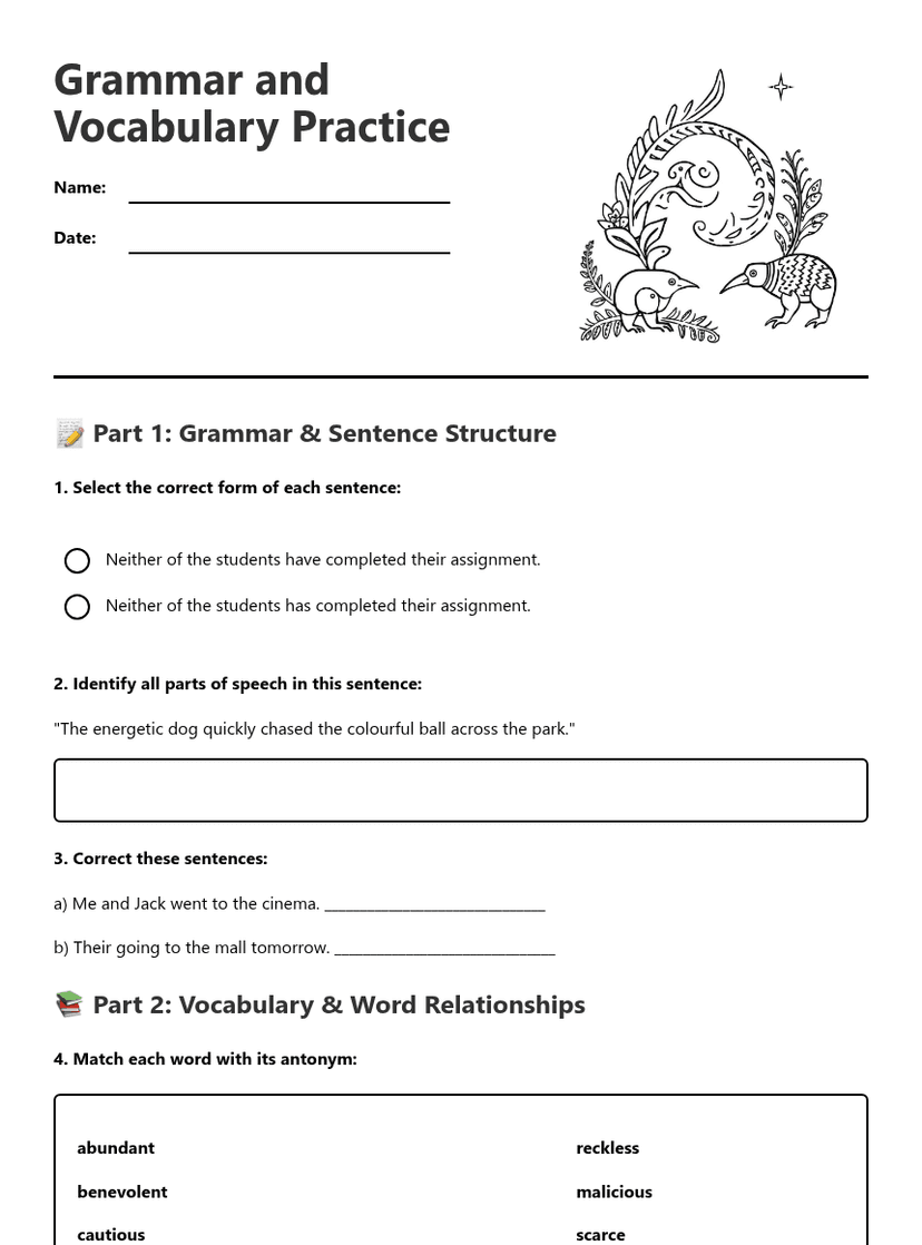 Grammar and Vocabulary Practice