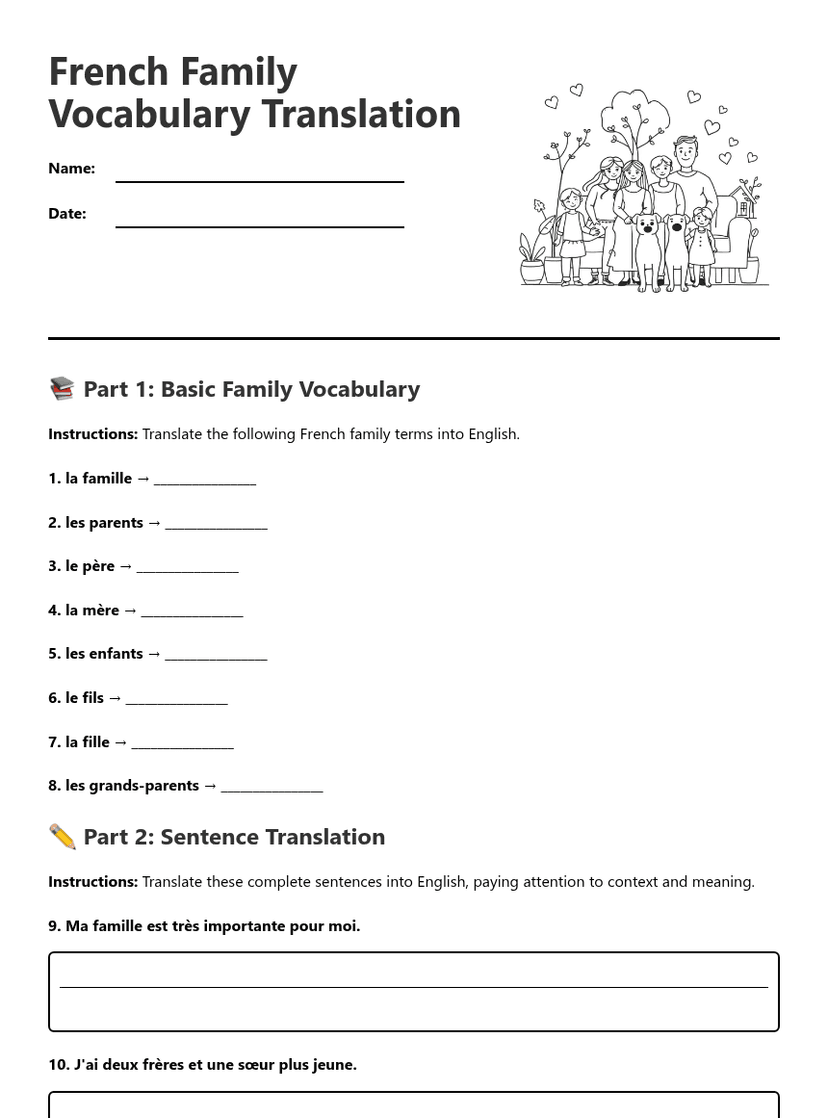 French Family Vocabulary Translation
