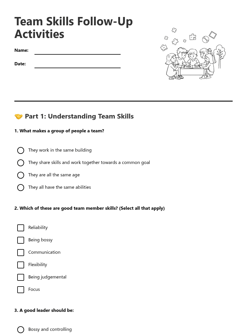 Team Skills Follow-Up Activities worksheet preview