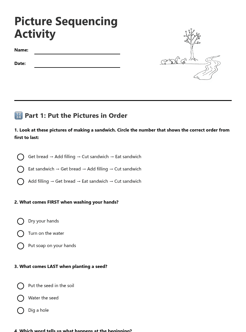 Picture Sequencing Activity worksheet preview