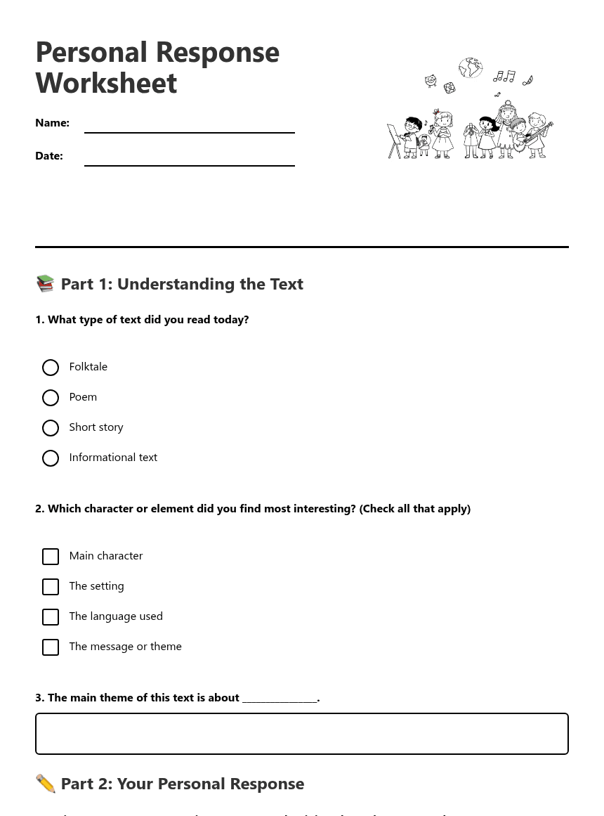 Personal Response Worksheet worksheet preview