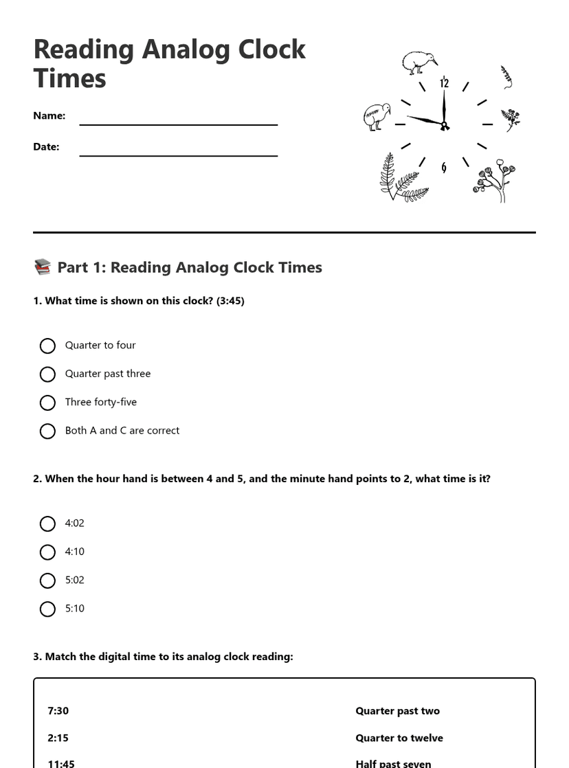 Reading Analog Clock Times