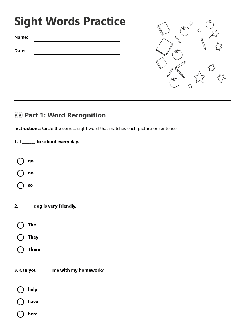 Sight Words Practice worksheet preview