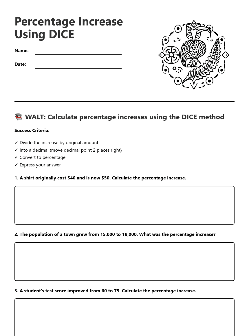 Percentage Increase Using DICE worksheet preview