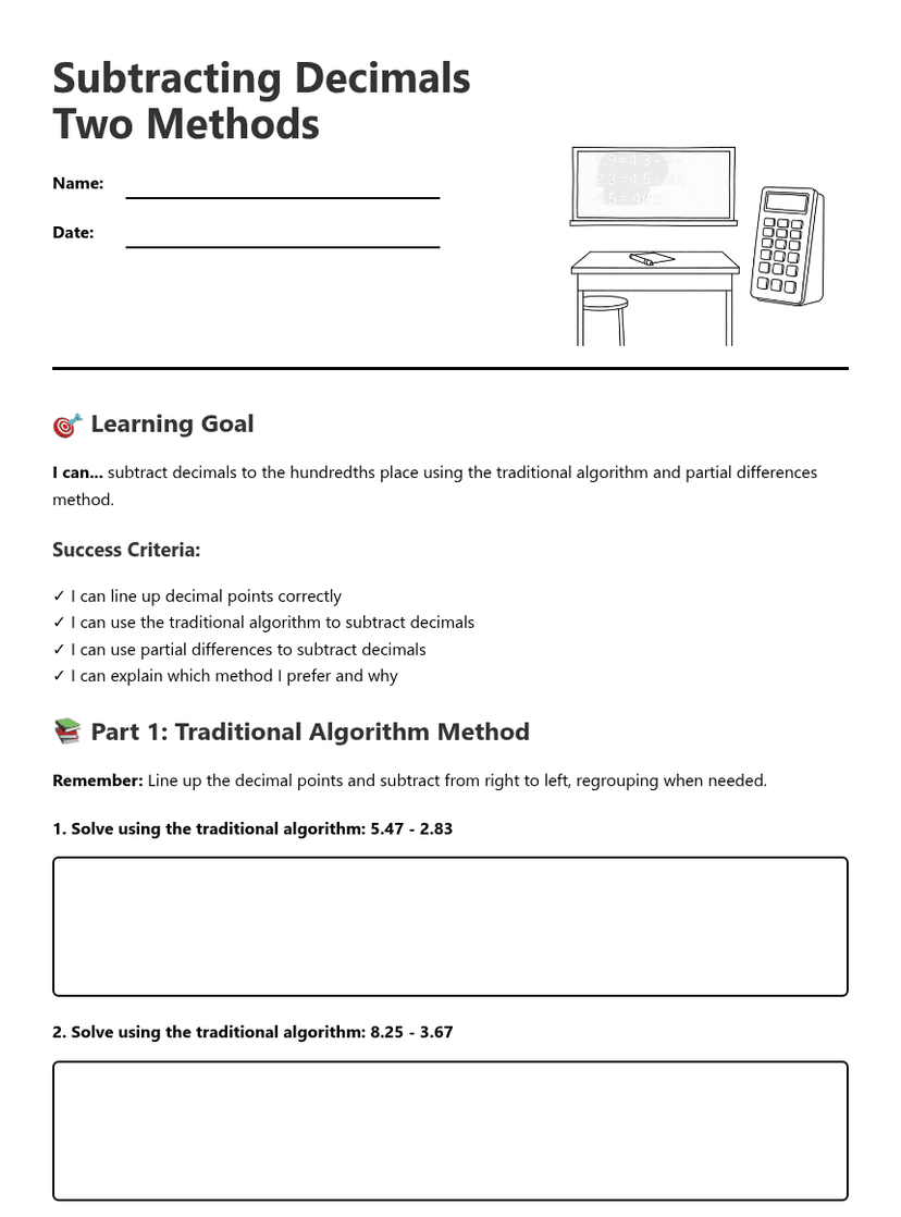 Subtracting Decimals Two Methods