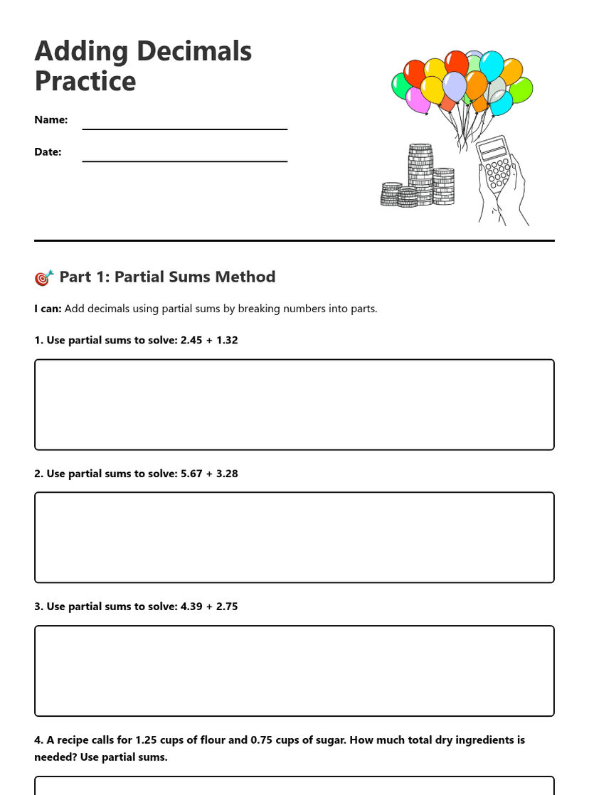 Adding Decimals Practice