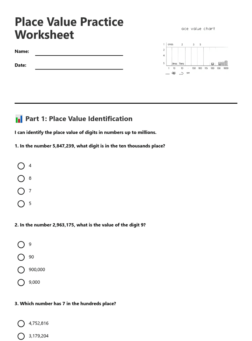 Place Value Practice Worksheet