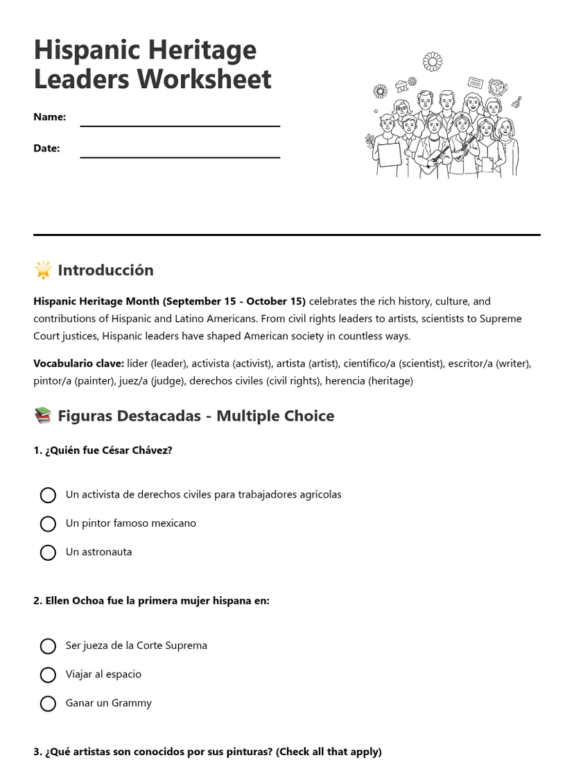 Hispanic Heritage Leaders Worksheet