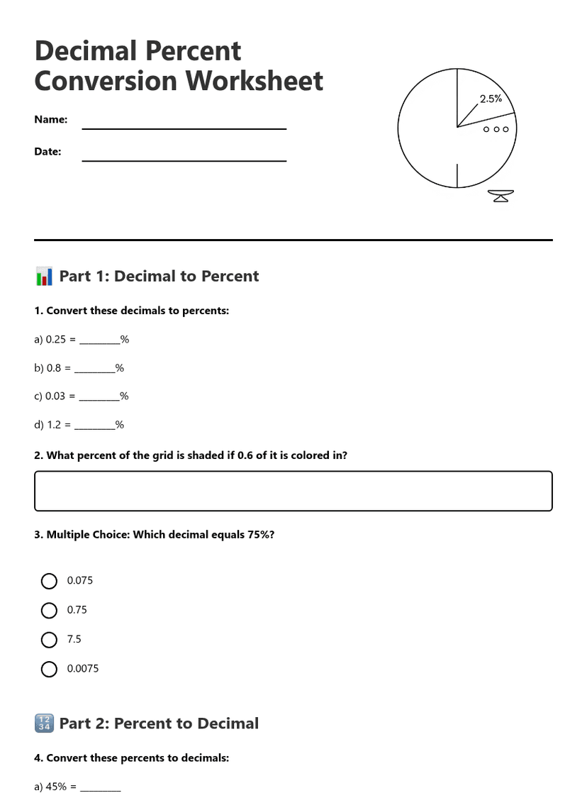 Decimal Percent Conversion Worksheet