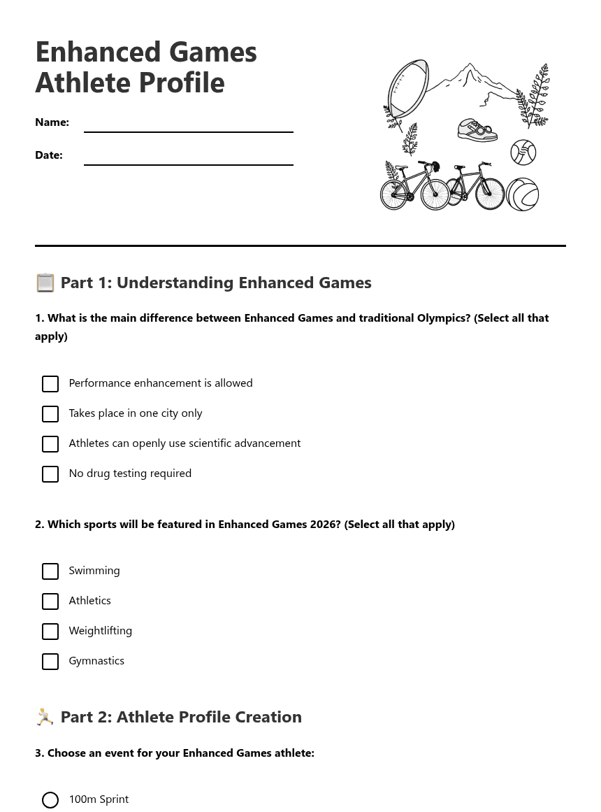 Enhanced Games Athlete Profile worksheet preview