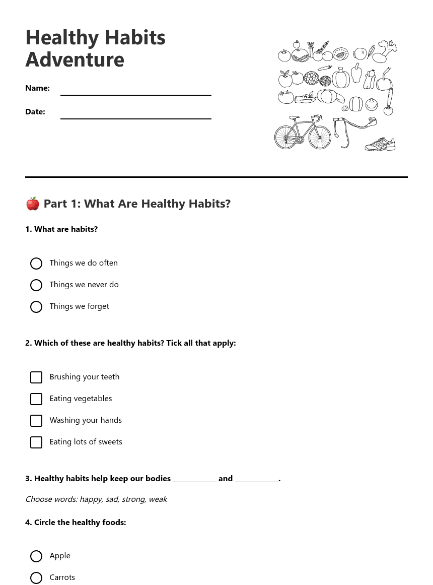 Healthy Habits Adventure worksheet preview