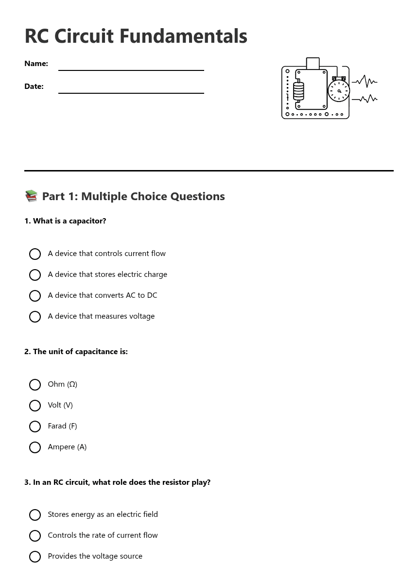 RC Circuit Fundamentals worksheet preview