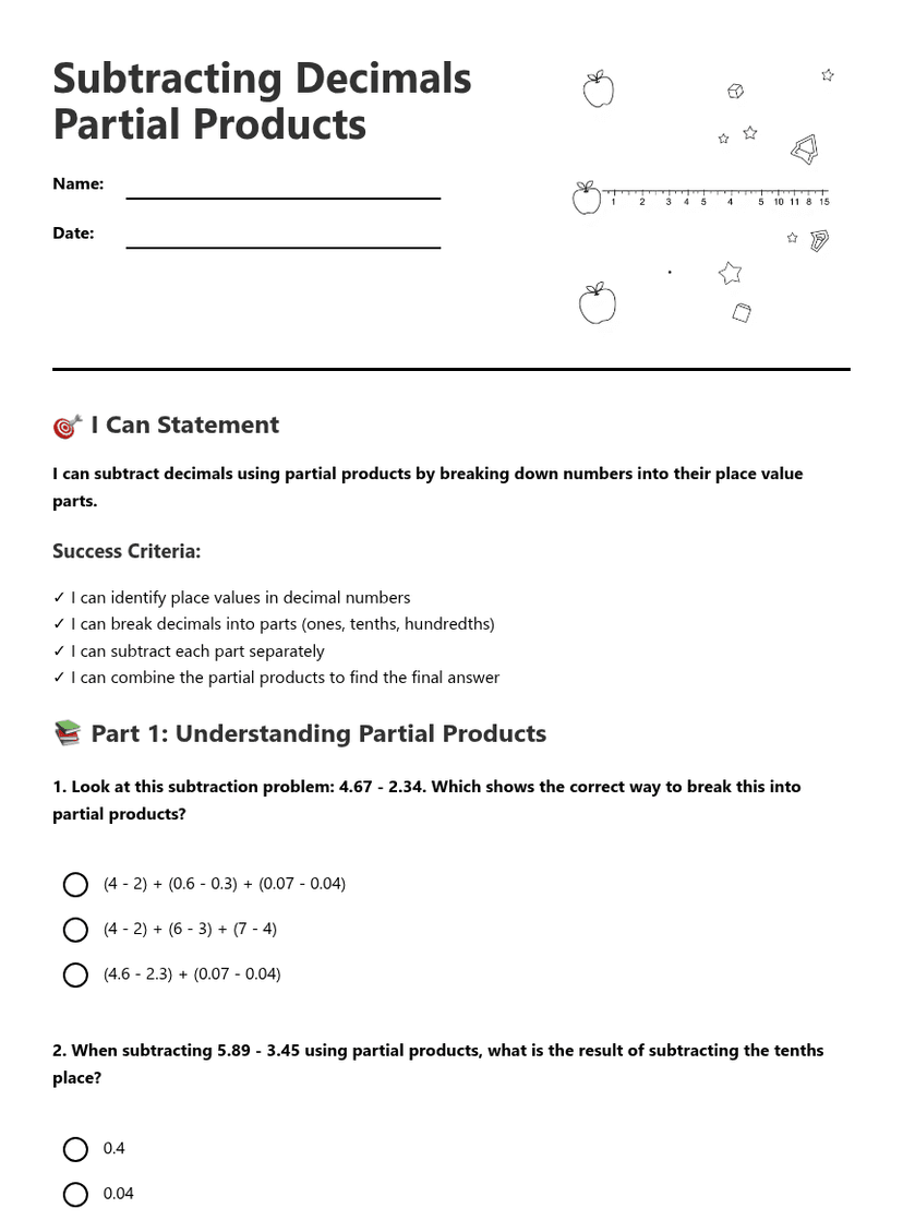 Subtracting Decimals Partial Products