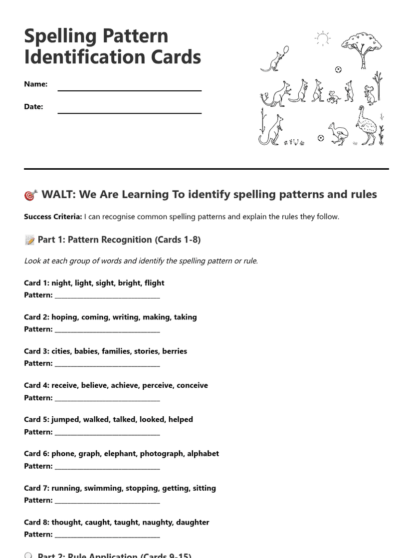 Spelling Pattern Identification Cards