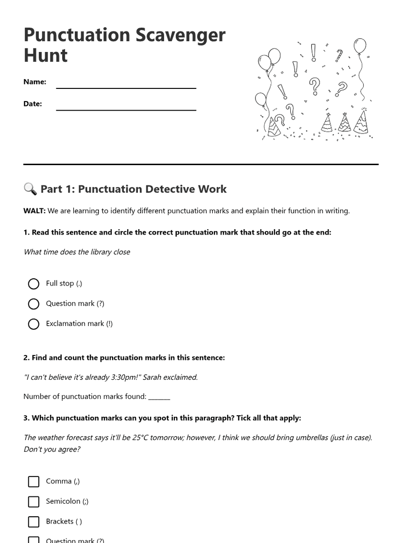 Punctuation Scavenger Hunt