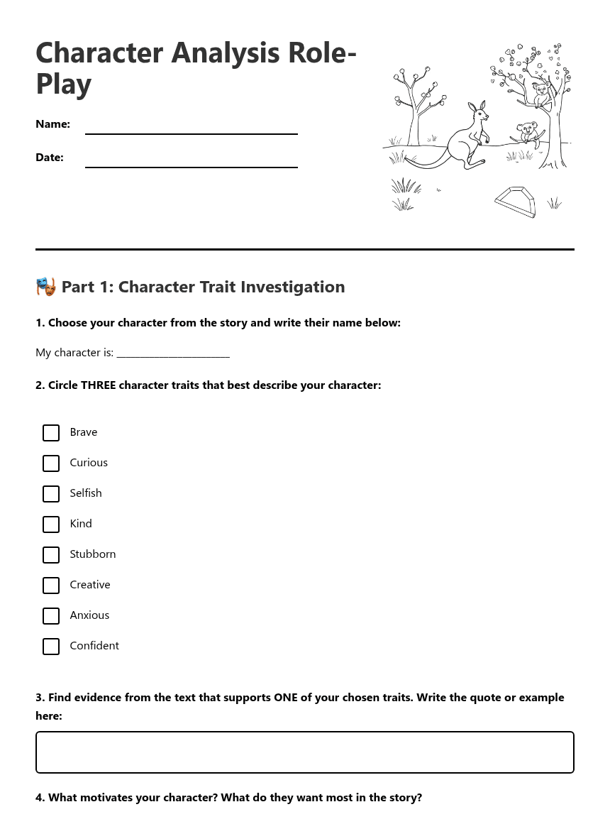 Character Analysis Role-Play worksheet preview