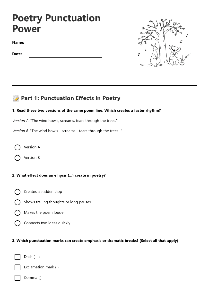 Poetry Punctuation Power worksheet preview