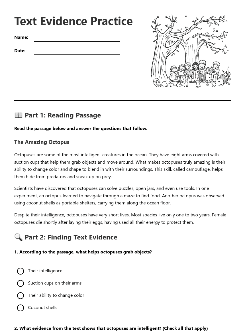 Text Evidence Practice worksheet preview