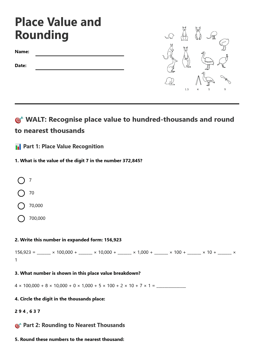 Place Value and Rounding worksheet preview