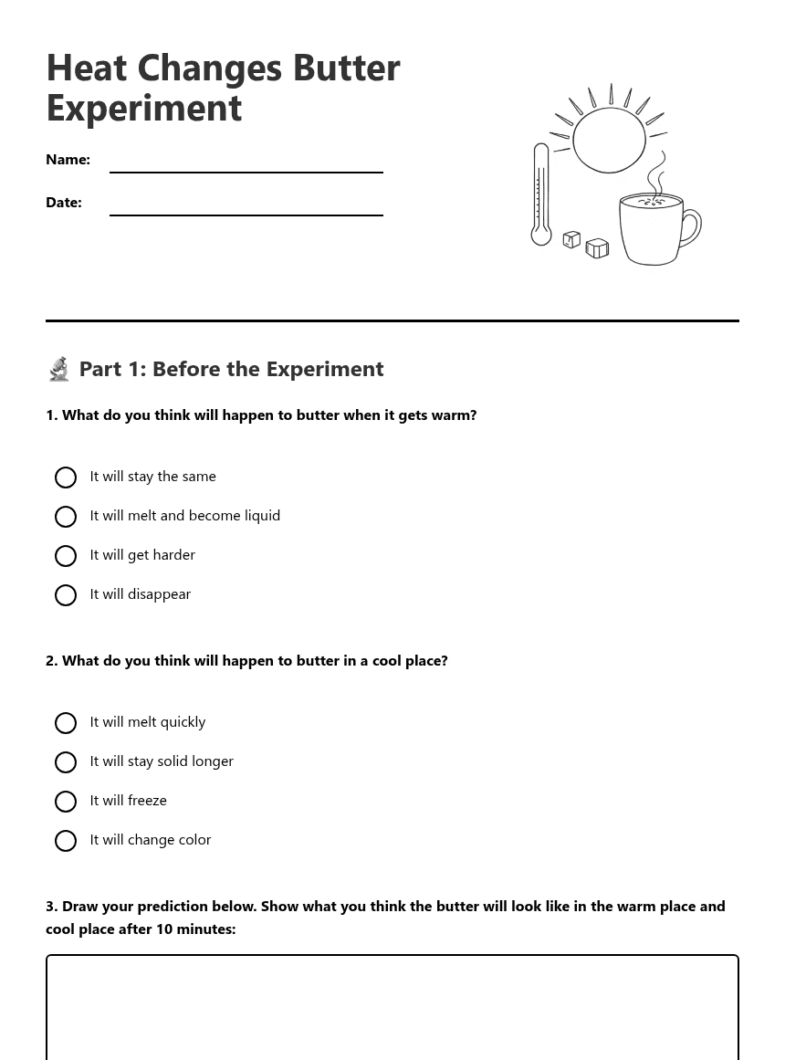 Heat Changes Butter Experiment worksheet preview