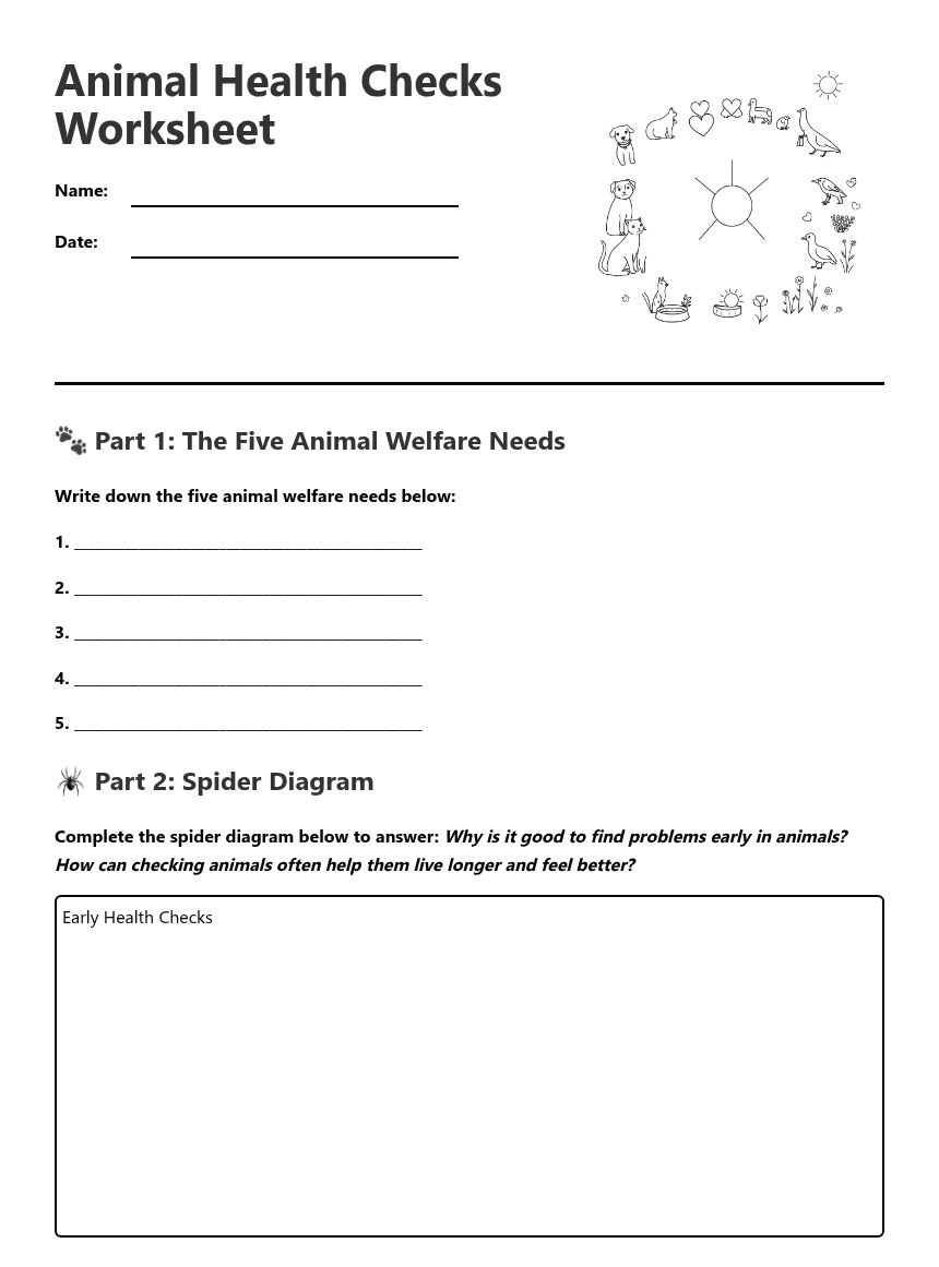 Animal Health Checks Worksheet worksheet preview