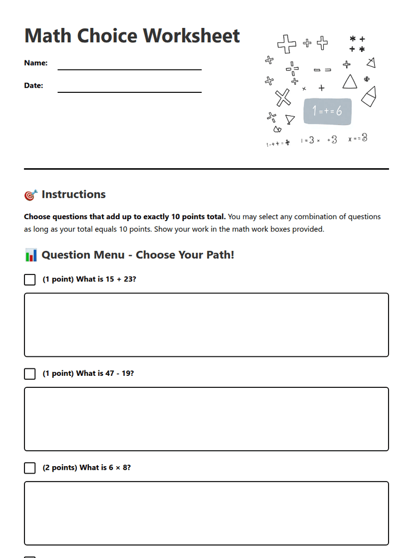 Math Choice Worksheet