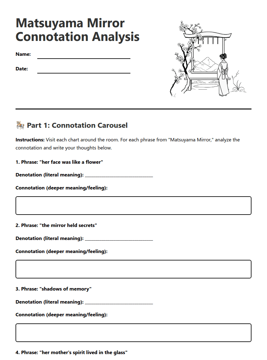 Matsuyama Mirror Connotation Analysis worksheet preview