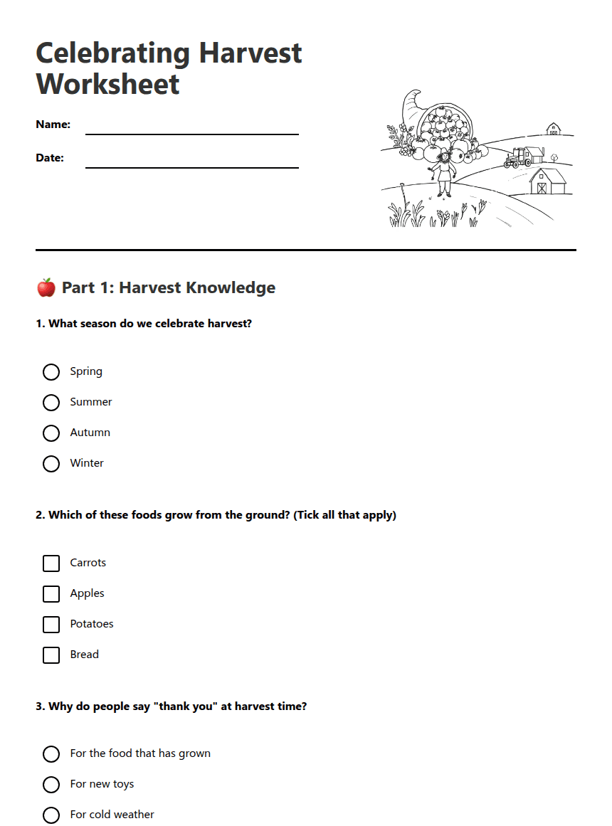 Celebrating Harvest Worksheet worksheet preview