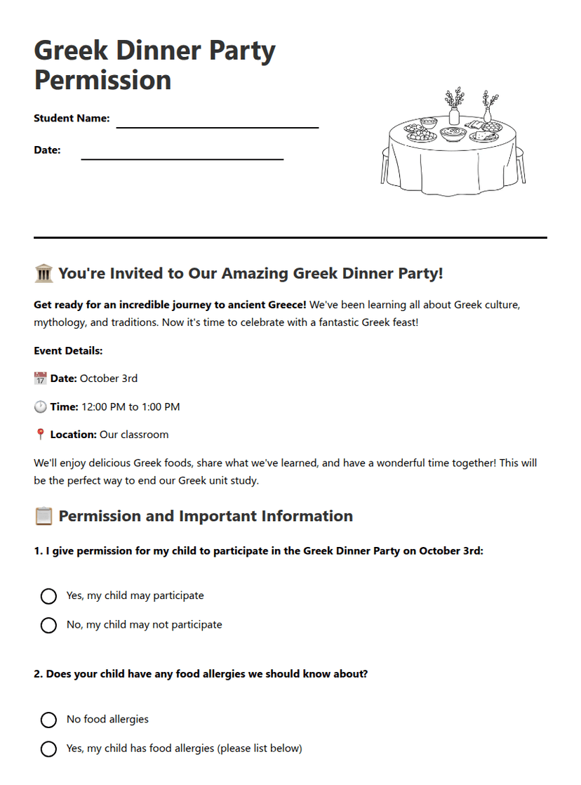 Greek Dinner Party Permission