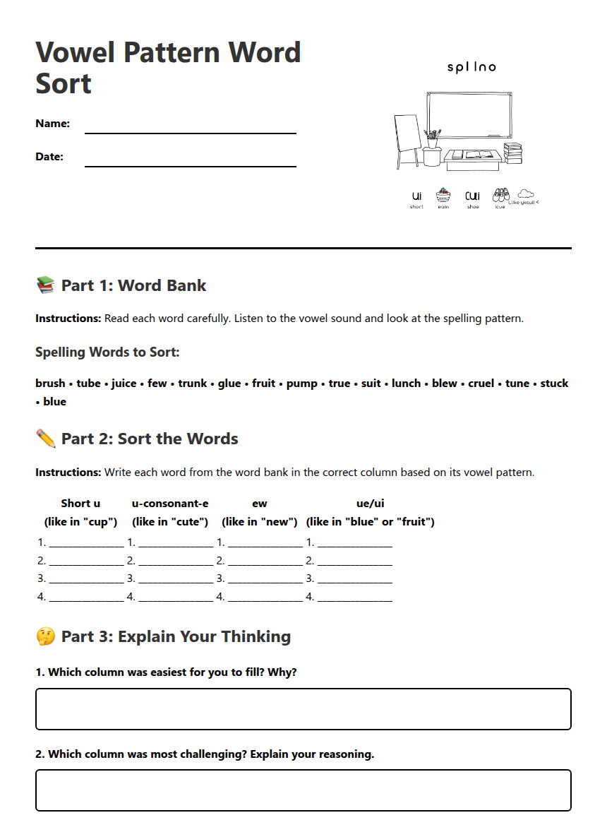 Vowel Pattern Word Sort worksheet preview