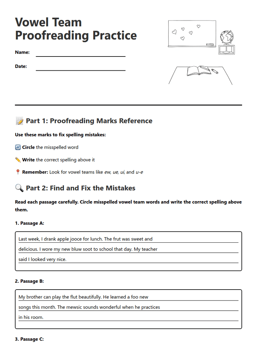 Vowel Team Proofreading Practice