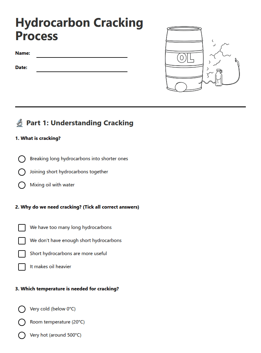 Hydrocarbon Cracking Process worksheet preview
