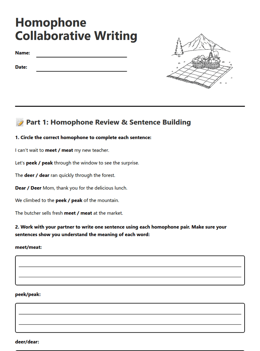 Homophone Collaborative Writing