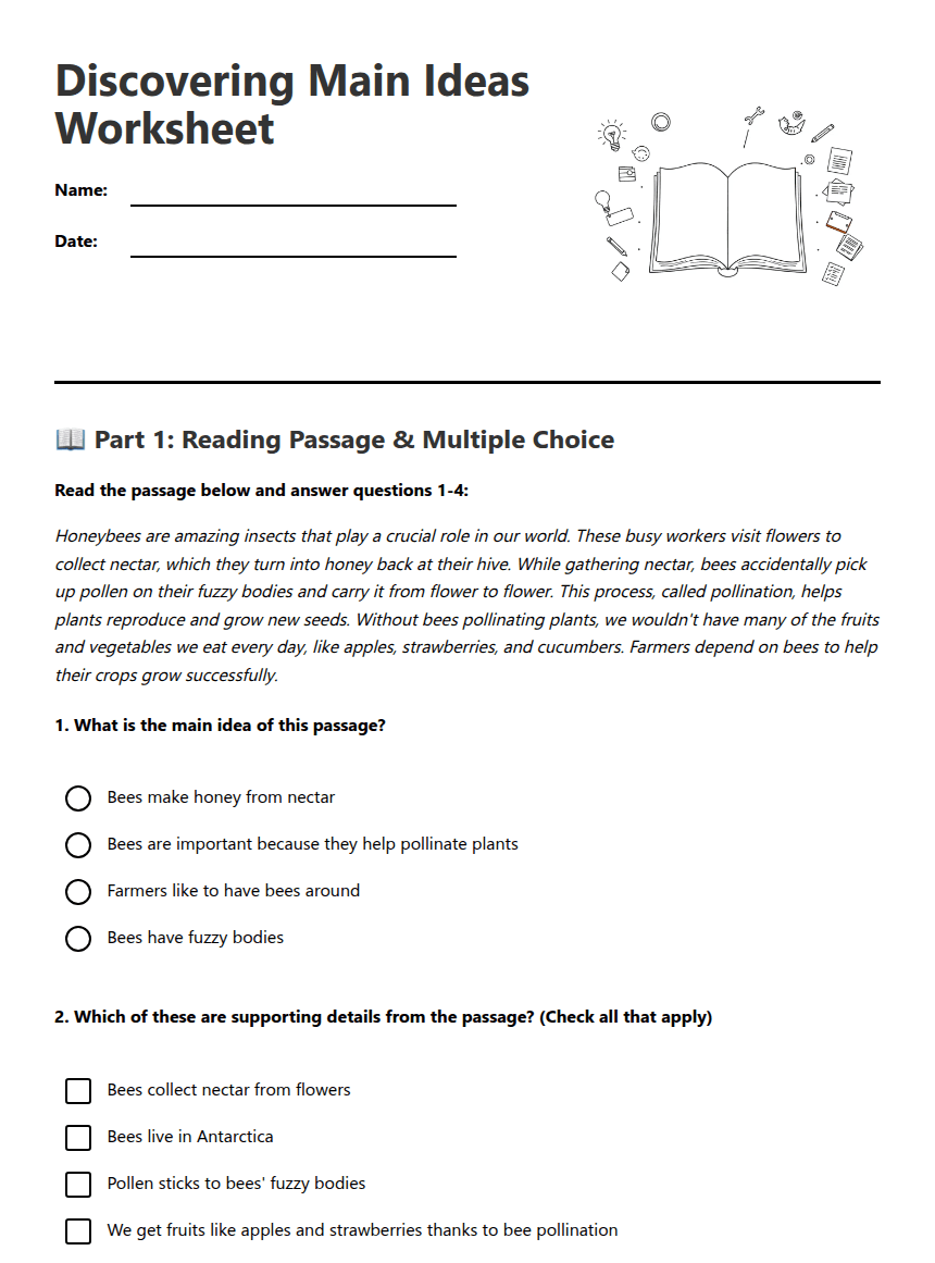 Discovering Main Ideas Worksheet worksheet preview