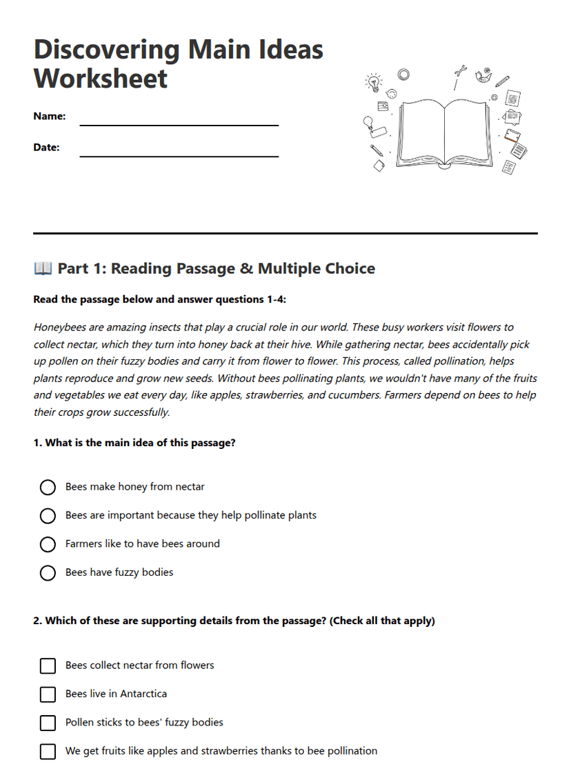 Discovering Main Ideas Worksheet