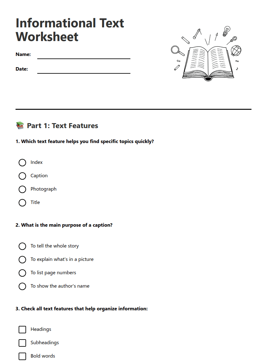 Informational Text Worksheet worksheet preview