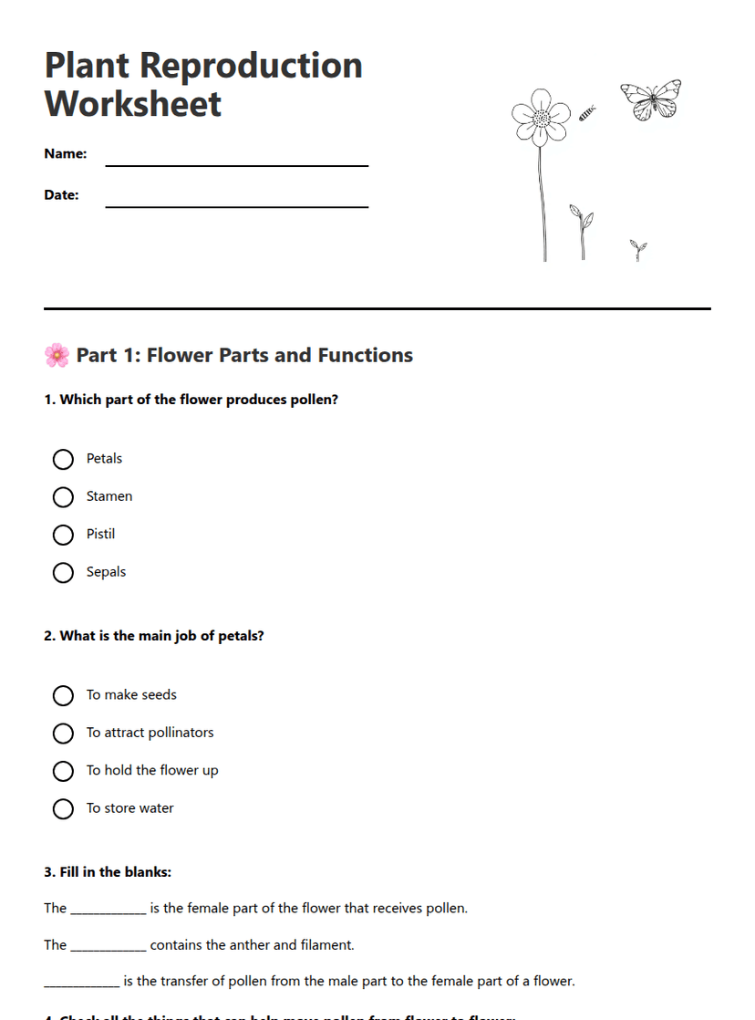 Plant Reproduction Worksheet