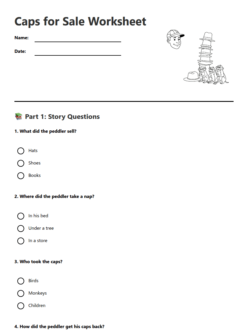 Caps for Sale Worksheet worksheet preview